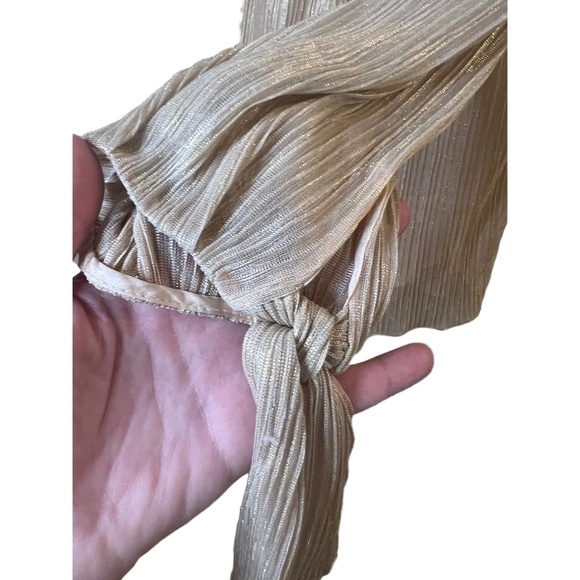 Caroline Constas Metallic Gold Off-Shoulder Blouse Ruffle Tie Sleeves M - Picture 3 of 8